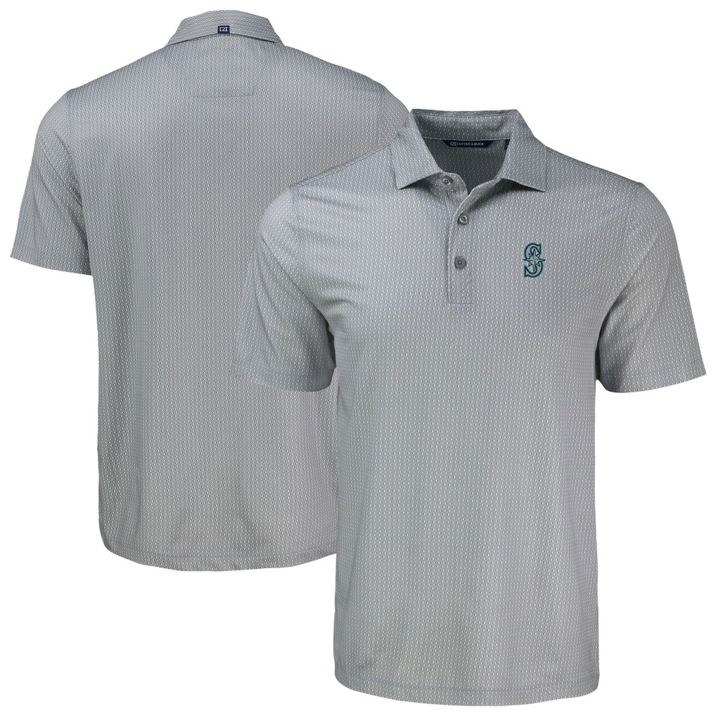 Seattle Mariners Cutter & Buck Big & Tall Pike Eco Shadow Check Print Polo - Gray