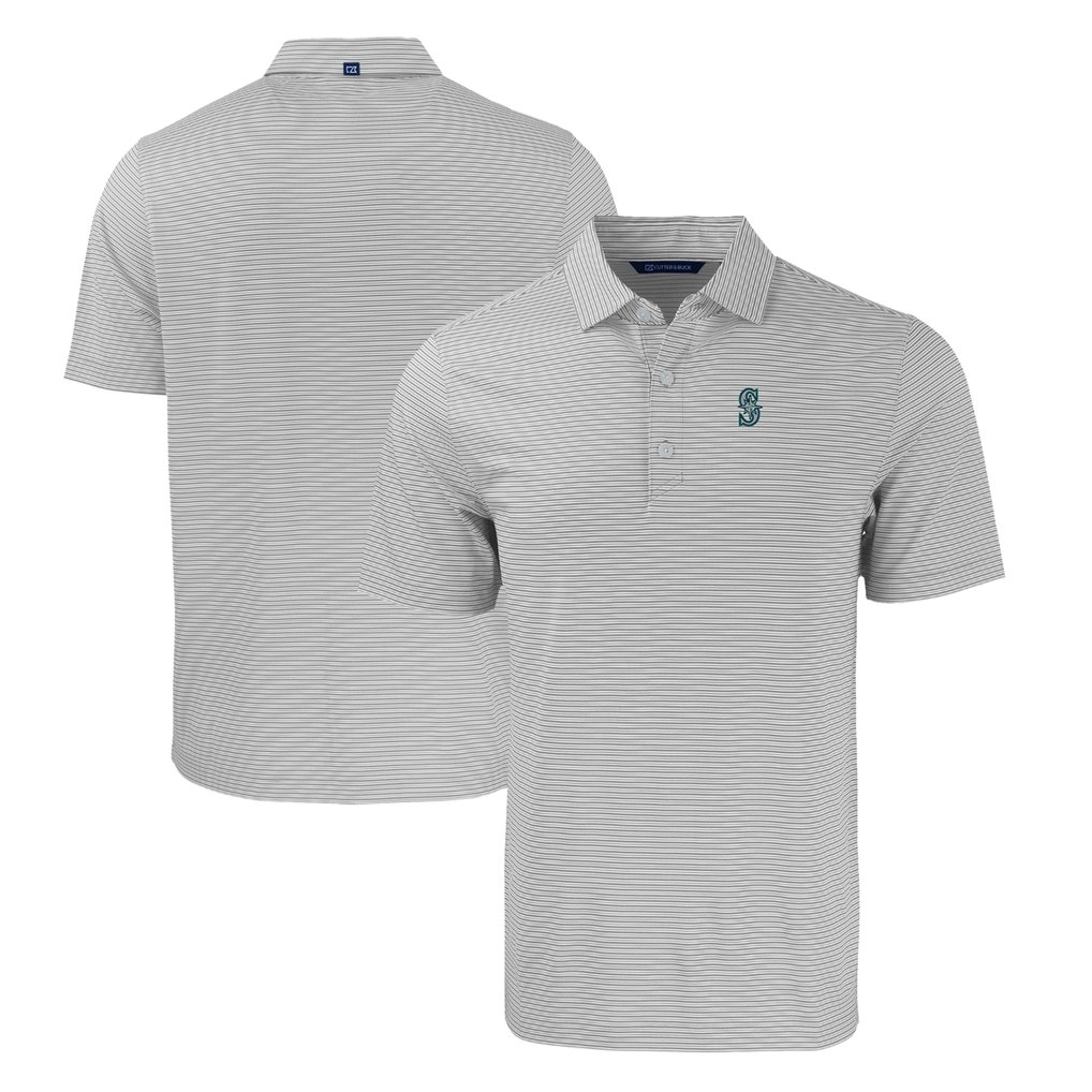 Seattle Mariners Cutter & Buck Forge Eco Double Stripe Stretch Recycled Polo - Gray/White