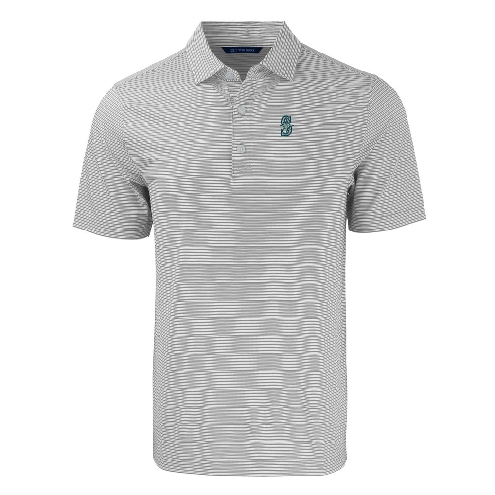 Seattle Mariners Cutter & Buck Forge Eco Double Stripe Stretch Recycled Polo - Gray/White
