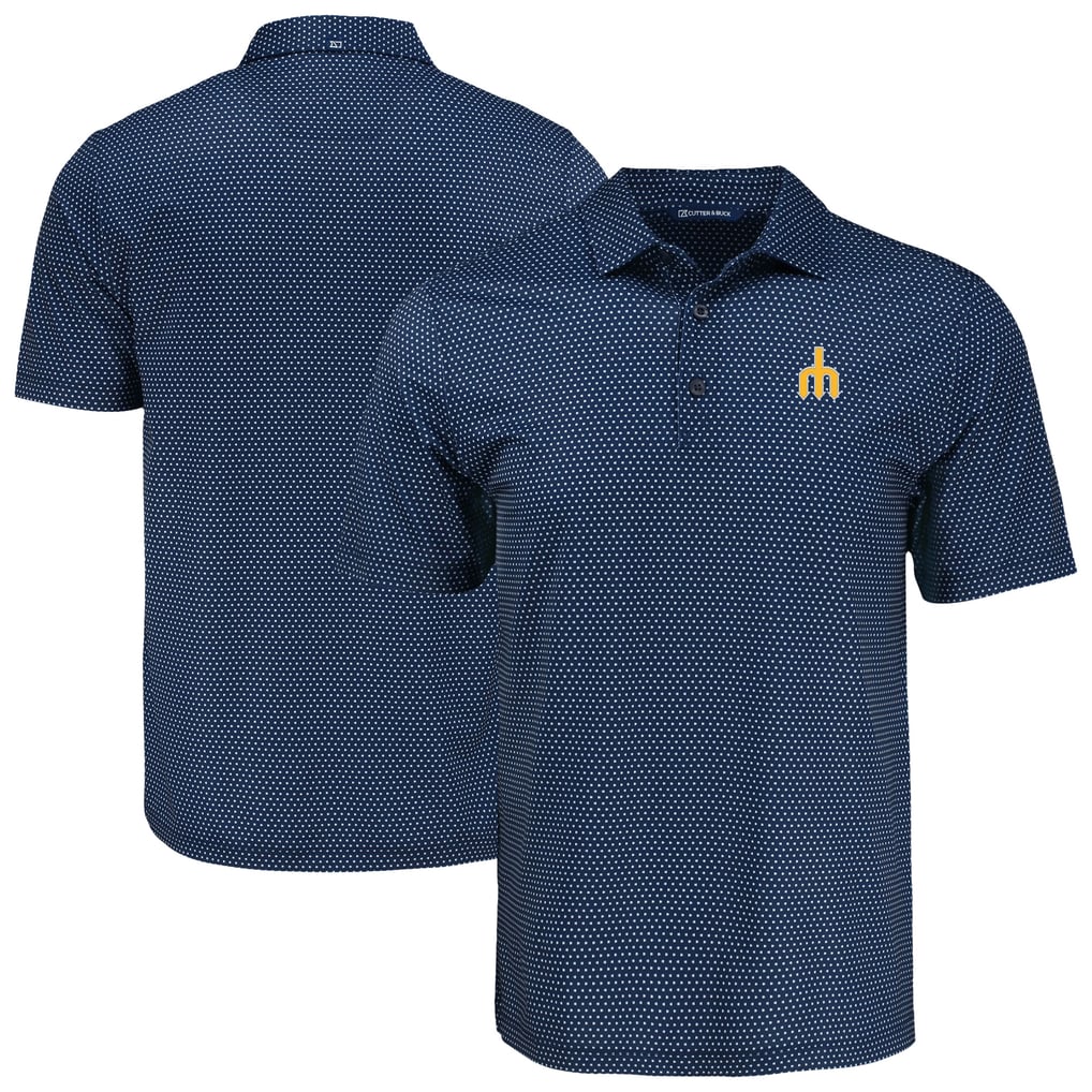 Seattle Mariners Cutter & Buck Big & Tall Pike Eco Shadow Check Print Polo - Navy