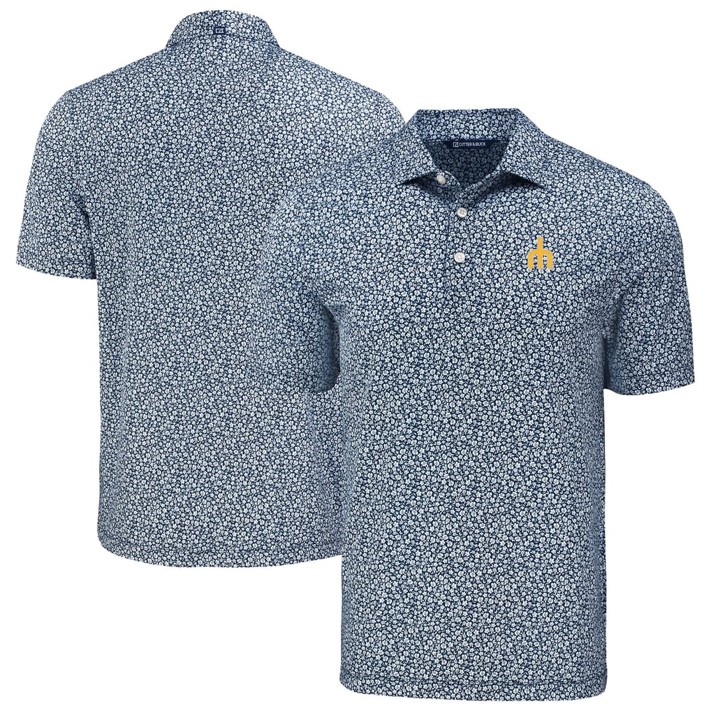 Seattle Mariners Cutter & Buck Pike Eco Flora Print Recycled Polo - Navy