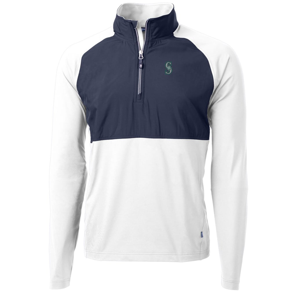 Seattle Mariners Cutter & Buck Adapt Eco Knit Hybrid Recycled Quarter-Zip Pullover Jacket - White/Navy