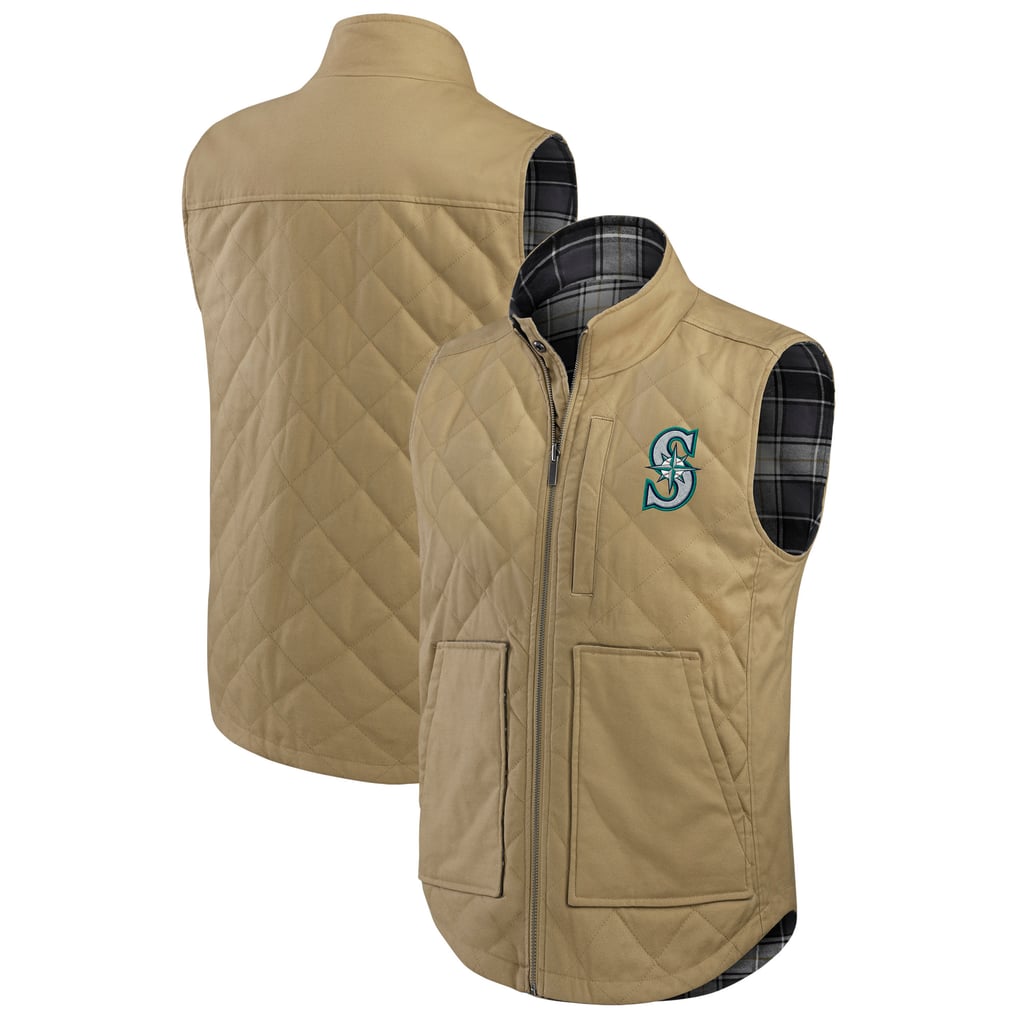 Seattle Mariners Darius Rucker Collection by Fanatics Reversible Canvas & Plaid Patch Full-Zip Vest - Tan/Charcoal