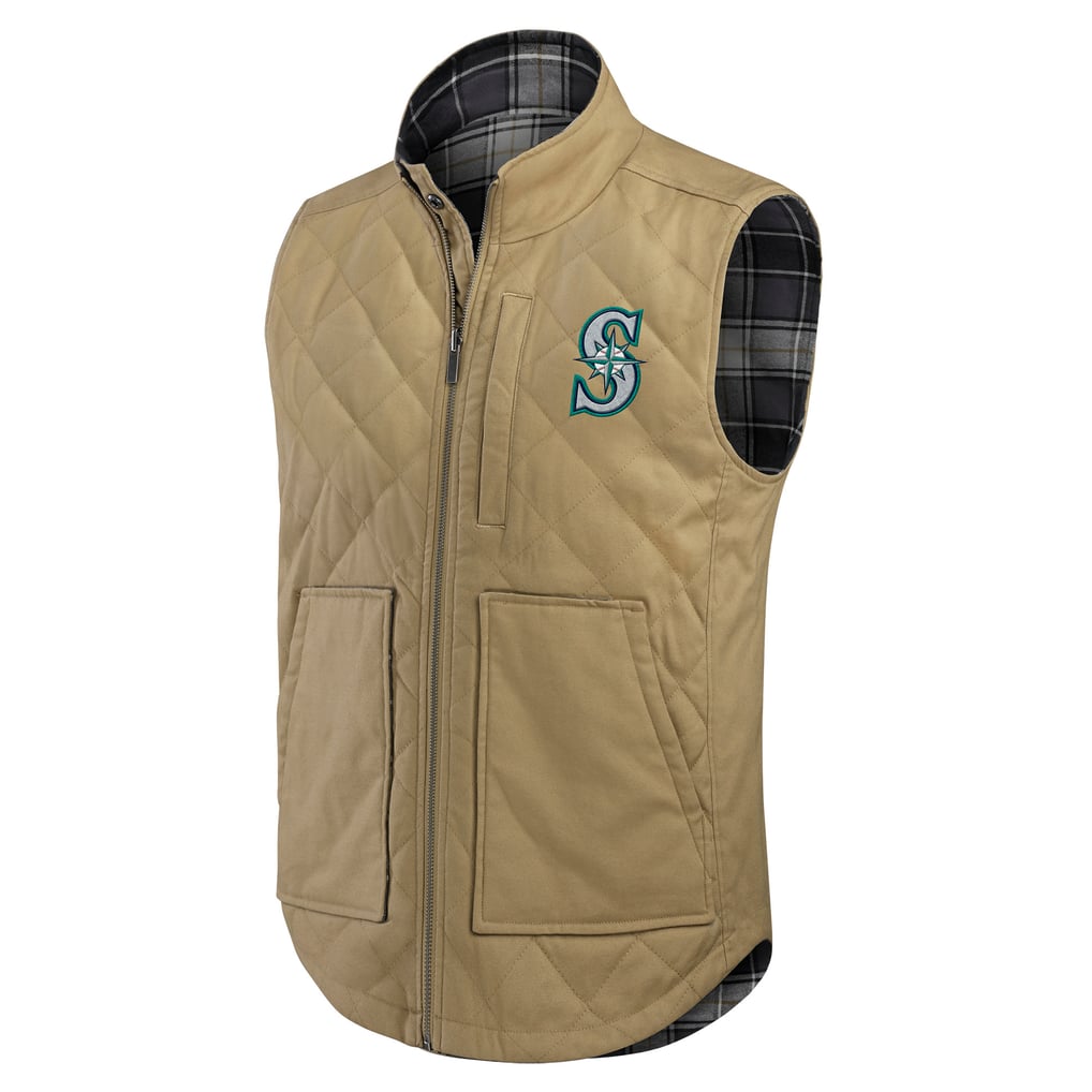 Seattle Mariners Darius Rucker Collection by Fanatics Reversible Canvas & Plaid Patch Full-Zip Vest - Tan/Charcoal