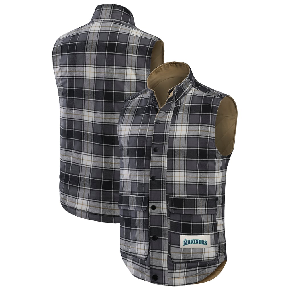 Seattle Mariners Darius Rucker Collection by Fanatics Reversible Canvas & Plaid Patch Full-Zip Vest - Tan/Charcoal