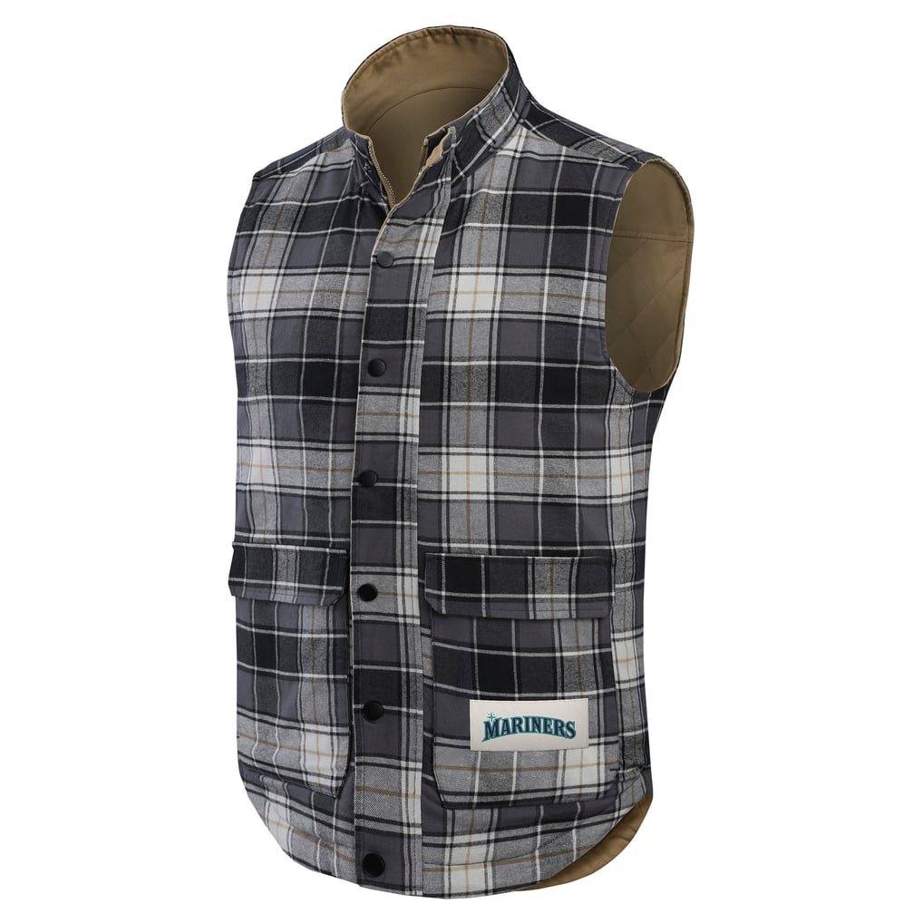 Seattle Mariners Darius Rucker Collection by Fanatics Reversible Canvas & Plaid Patch Full-Zip Vest - Tan/Charcoal