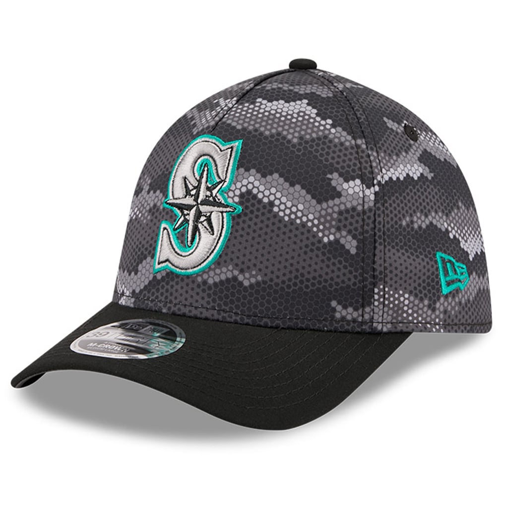 Seattle Mariners New Era Camo 39THIRTY A-Frame Flex Hat - Black