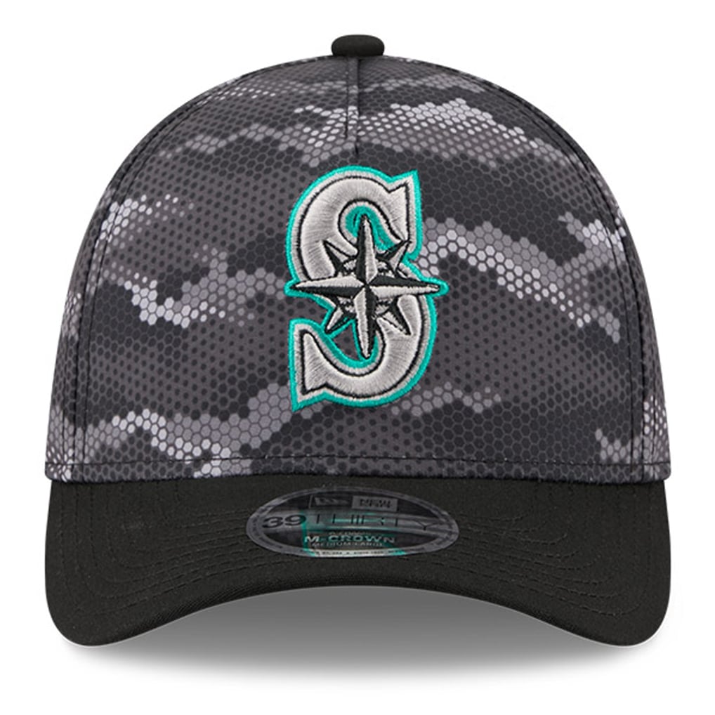 Seattle Mariners New Era Camo 39THIRTY A-Frame Flex Hat - Black