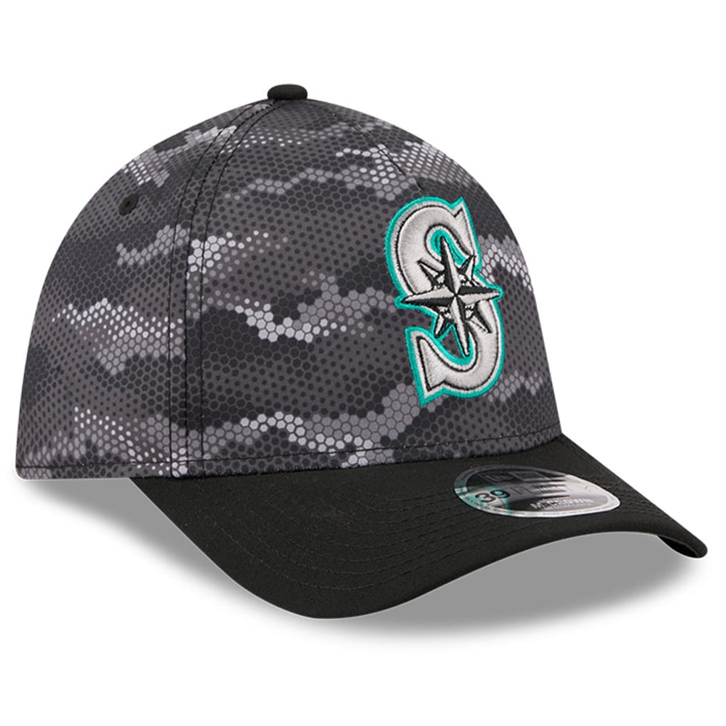 Seattle Mariners New Era Camo 39THIRTY A-Frame Flex Hat - Black
