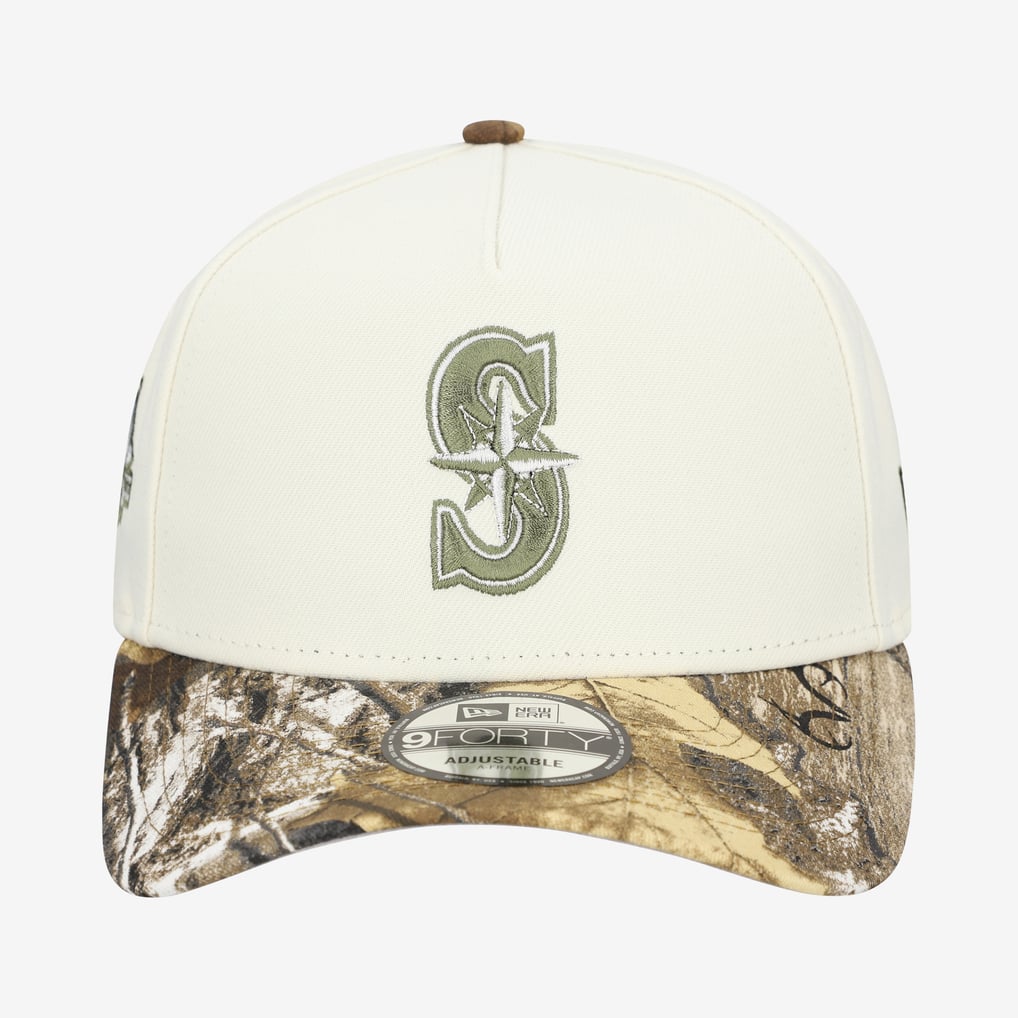 Seattle Mariners New Era 9FORTY A-Frame Adjustable Hat - Cream/Realtree Camo