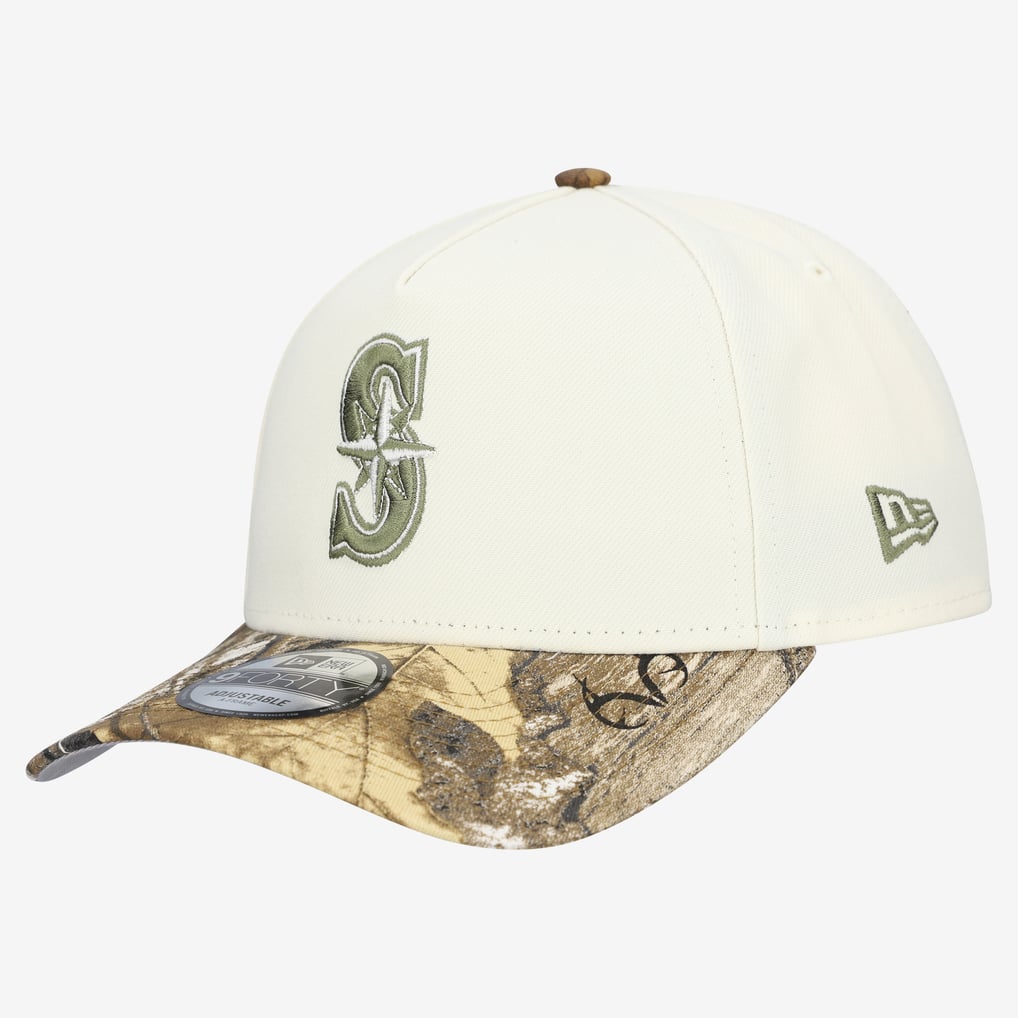 Seattle Mariners New Era 9FORTY A-Frame Adjustable Hat - Cream/Realtree Camo