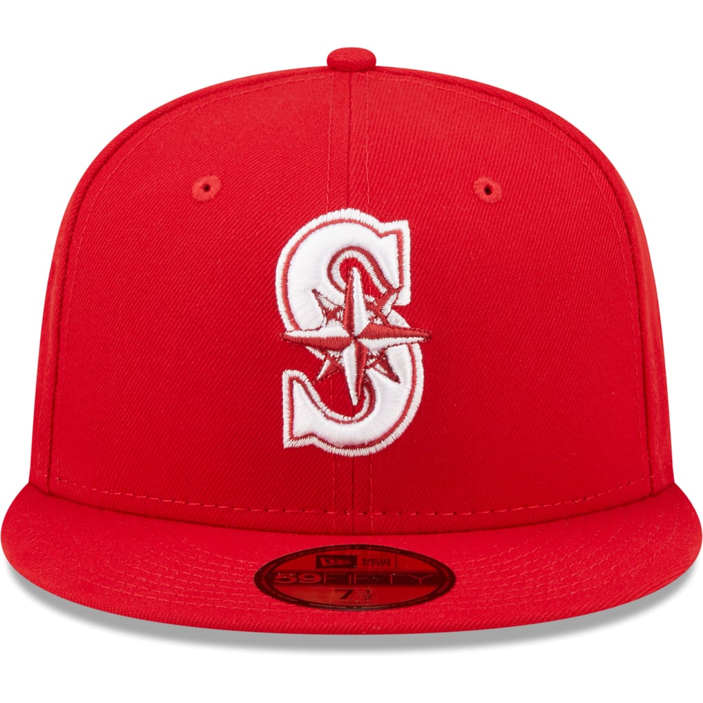 Seattle Mariners New Era White Logo 59FIFTY Fitted Hat - Red 