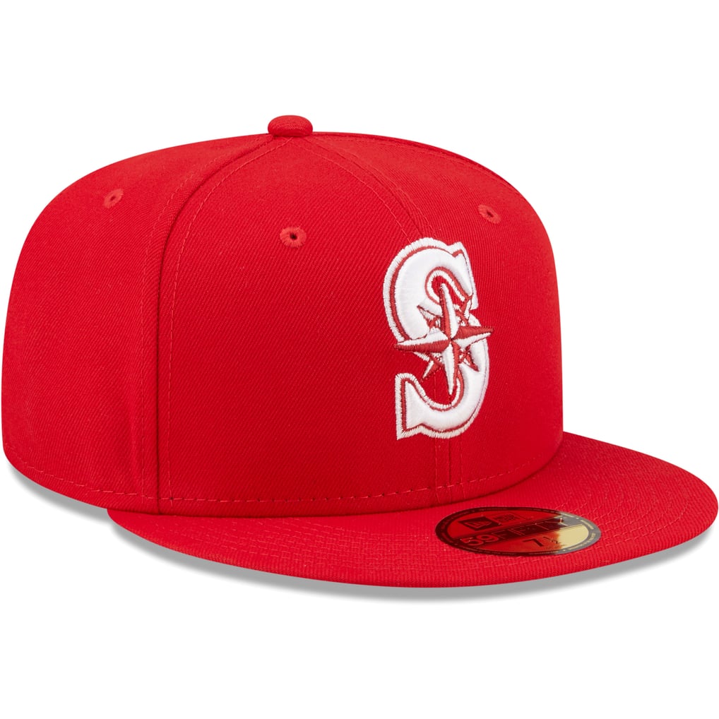 Seattle Mariners New Era White Logo 59FIFTY Fitted Hat - Red 