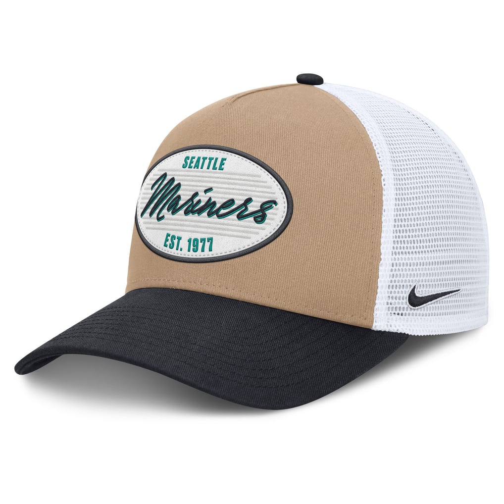  Seattle Mariners Nike Rise A-Frame Trucker Adjustable Hat - Khaki/Navy