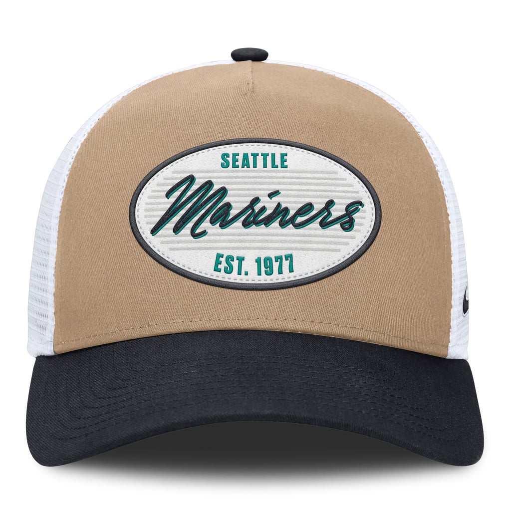  Seattle Mariners Nike Rise A-Frame Trucker Adjustable Hat - Khaki/Navy