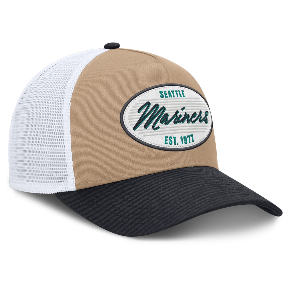  Seattle Mariners Nike Rise A-Frame Trucker Adjustable Hat - Khaki/Navy