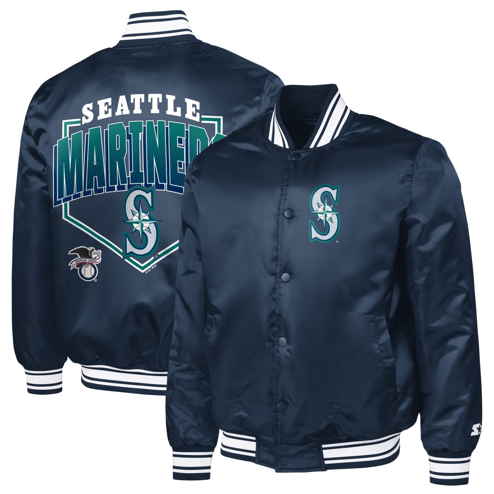  Seattle Mariners Starter Home Plate Printed Graphic Satin Full-Snap Varsity Jacket - Navy