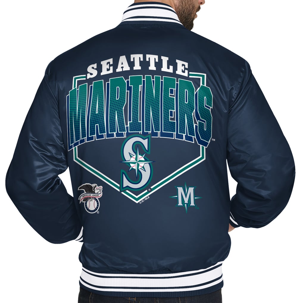  Seattle Mariners Starter Home Plate Printed Graphic Satin Full-Snap Varsity Jacket - Navy