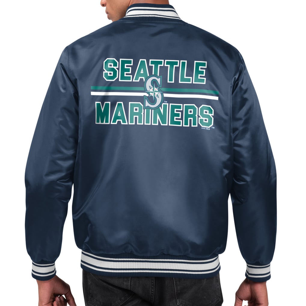  Seattle Mariners Starter Printed Team Logo Satin Varsity Full-Snap Jacket - Navy