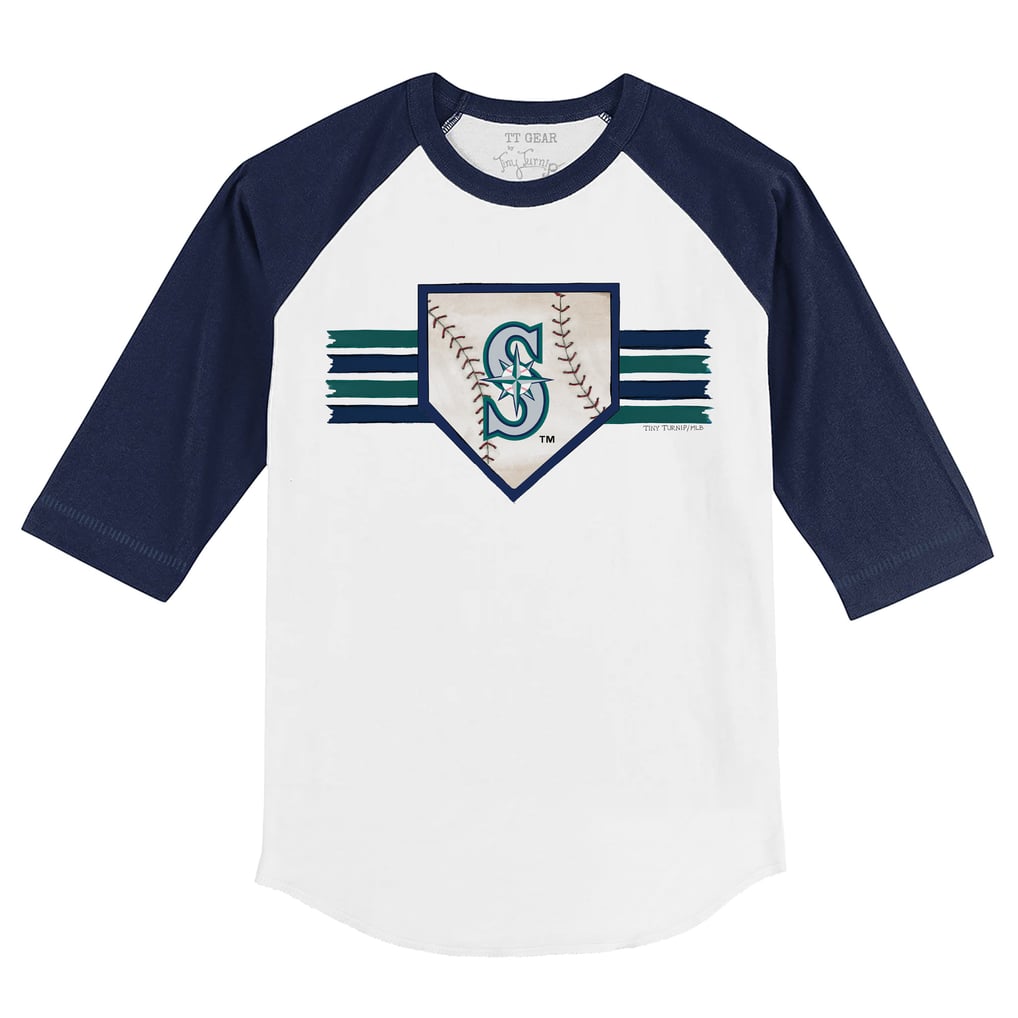 Seattle Mariners Tiny Turnip Toddler Base Stripe 3/4-Sleeve Raglan T-Shirt - White/Navy