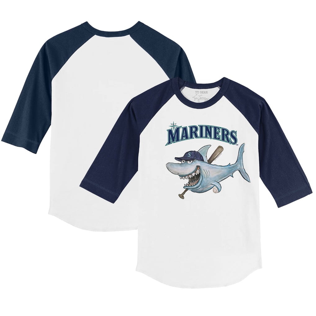Seattle Mariners Tiny Turnip Toddler Shark 3/4-Sleeve Raglan T-Shirt - White/Navy