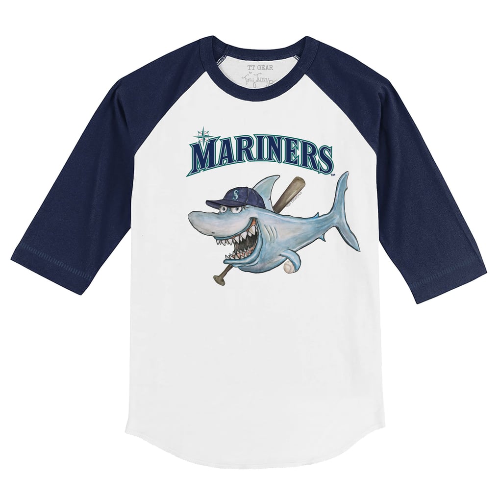 Seattle Mariners Tiny Turnip Toddler Shark 3/4-Sleeve Raglan T-Shirt - White/Navy