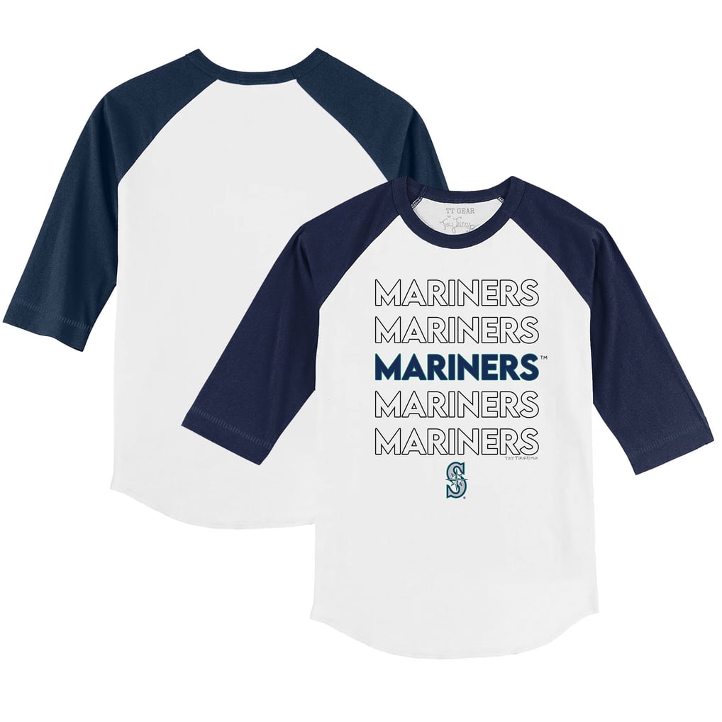 Seattle Mariners Tiny Turnip Toddler Stacked 3/4-Sleeve Raglan T-Shirt - White/Navy