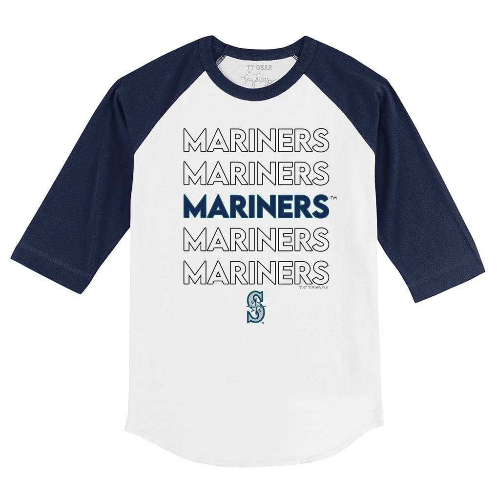 Seattle Mariners Tiny Turnip Toddler Stacked 3/4-Sleeve Raglan T-Shirt - White/Navy