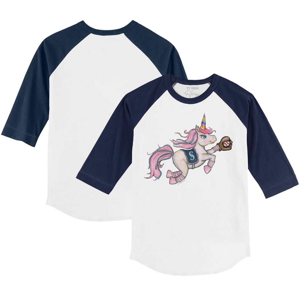Seattle Mariners Tiny Turnip Toddler Unicorn 3/4-Sleeve Raglan T-Shirt - White/Navy
