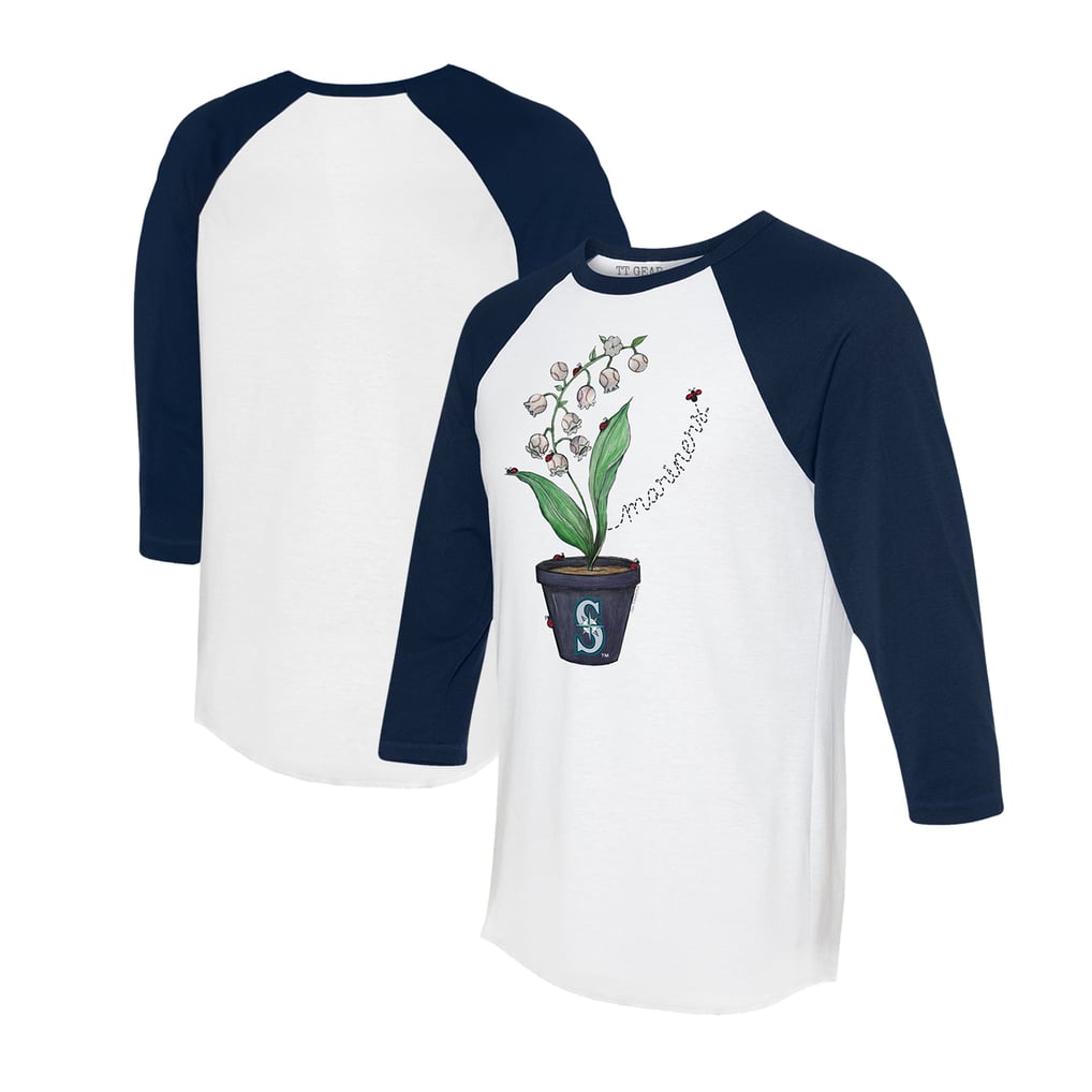 Seattle Mariners Tiny Turnip Unisex Lilies & Ladybugs 3/4-Sleeve Raglan T-Shirt - White/Navy