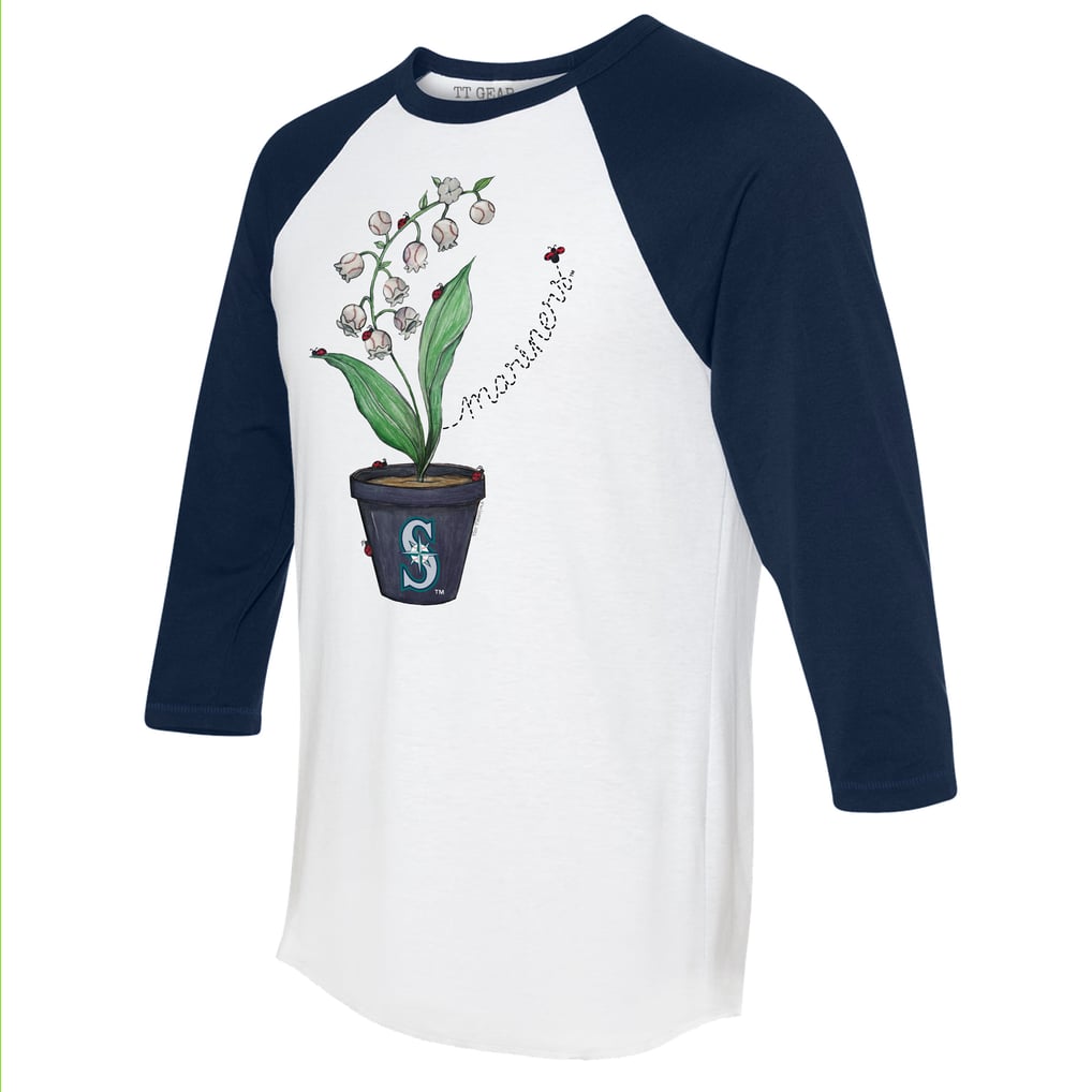 Seattle Mariners Tiny Turnip Unisex Lilies & Ladybugs 3/4-Sleeve Raglan T-Shirt - White/Navy