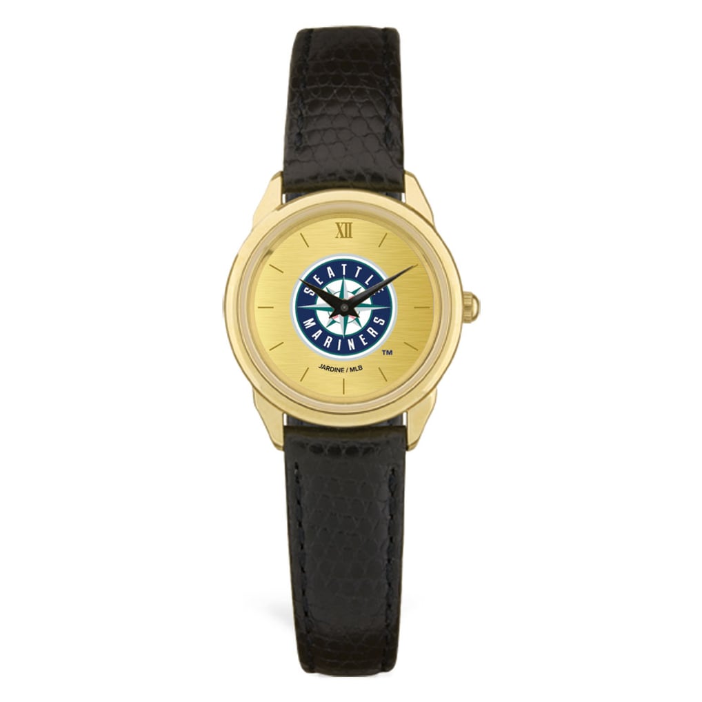  Seattle Mariners Women's Gold Dial Leather Wristwatch - Black
