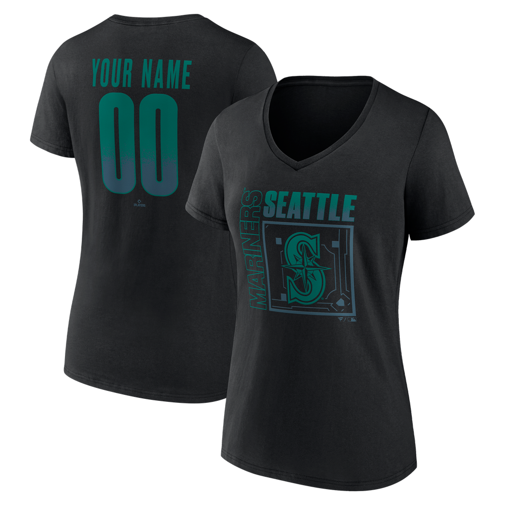Seattle Mariners Women's Home Field Pop Personalized Name & Number V-Neck T-Shirt - Black