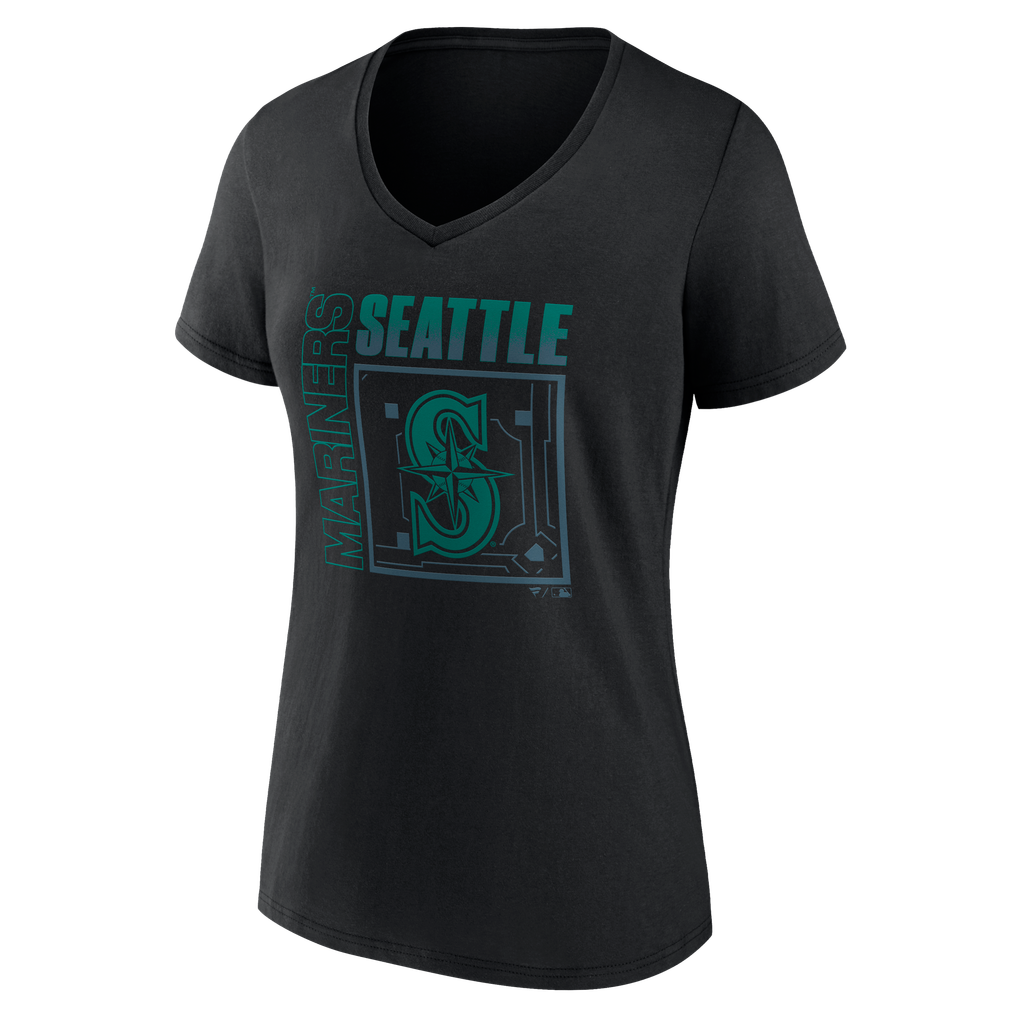 Seattle Mariners Women's Home Field Pop Personalized Name & Number V-Neck T-Shirt - Black