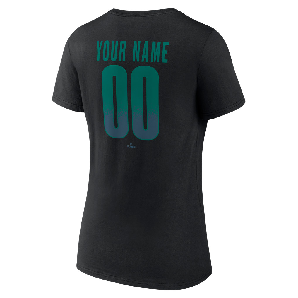 Seattle Mariners Women's Home Field Pop Personalized Name & Number V-Neck T-Shirt - Black