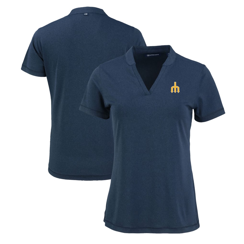 Seattle Mariners Cutter & Buck Women's Forge Stretch Blade DryTec V-Neck Polo - Heather Navy