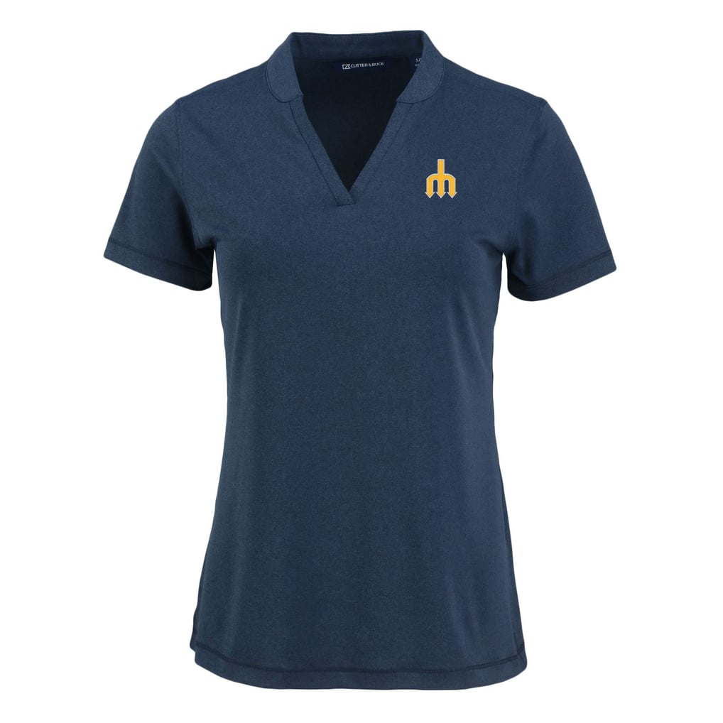 Seattle Mariners Cutter & Buck Women's Forge Stretch Blade DryTec V-Neck Polo - Heather Navy