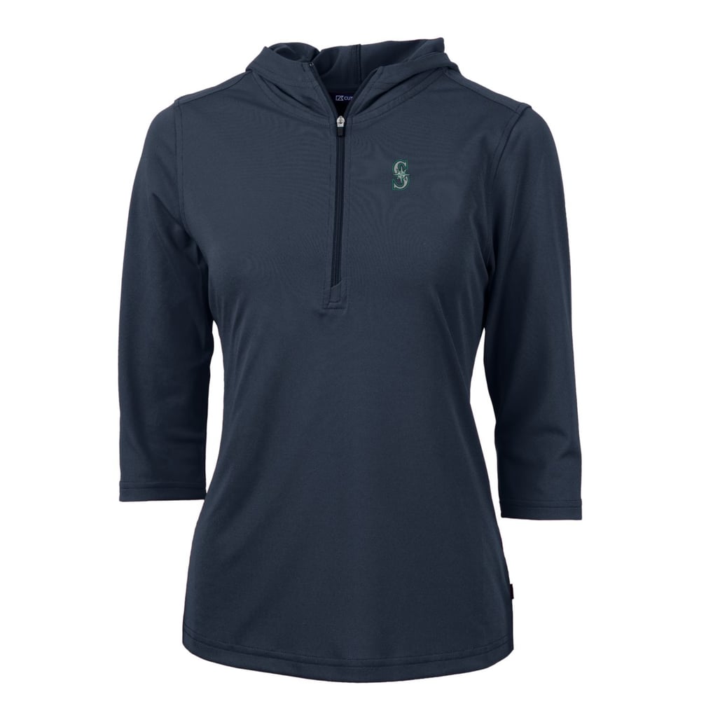Seattle Mariners Cutter & Buck Women's Virtue Eco Pique 3/4 Sleeve Half-Zip Pullover Hoodie - Navy