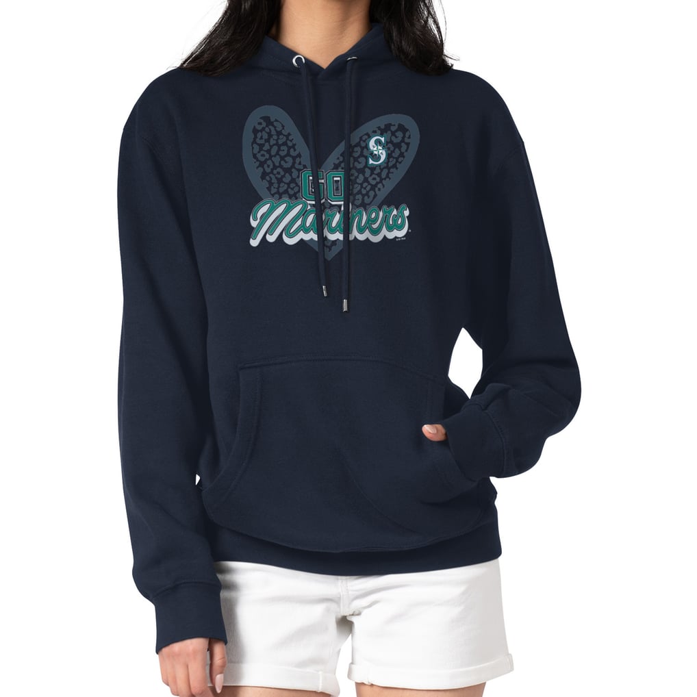 Seattle Mariners G-III 4Her by Carl Banks Women's Leopard Heart Pullover Hoodie - Navy