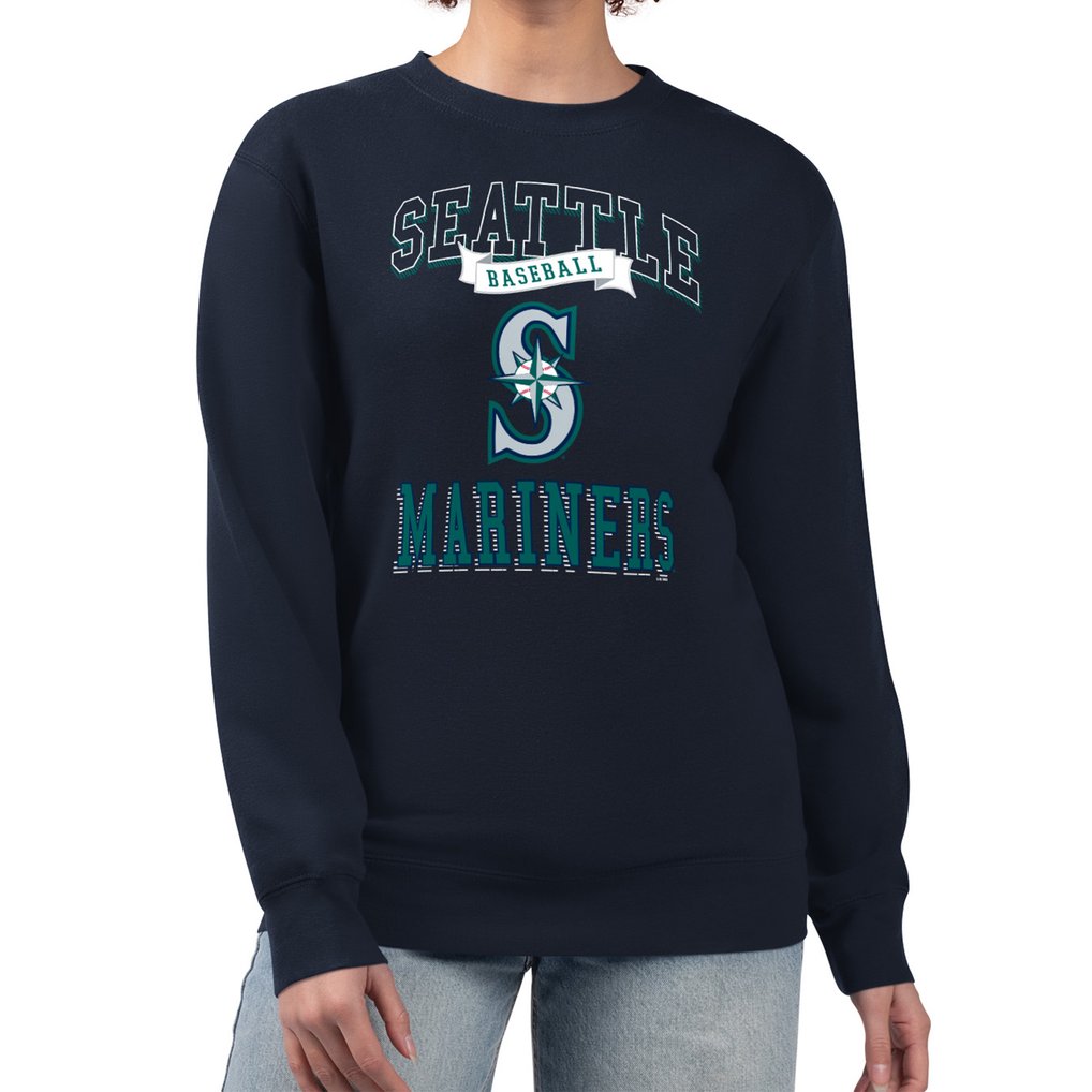 Seattle Mariners G-III 4Her by Carl Banks Women's Team Logo Graphic Tri-Blend Fleece Pullover Sweatshirt - Navy