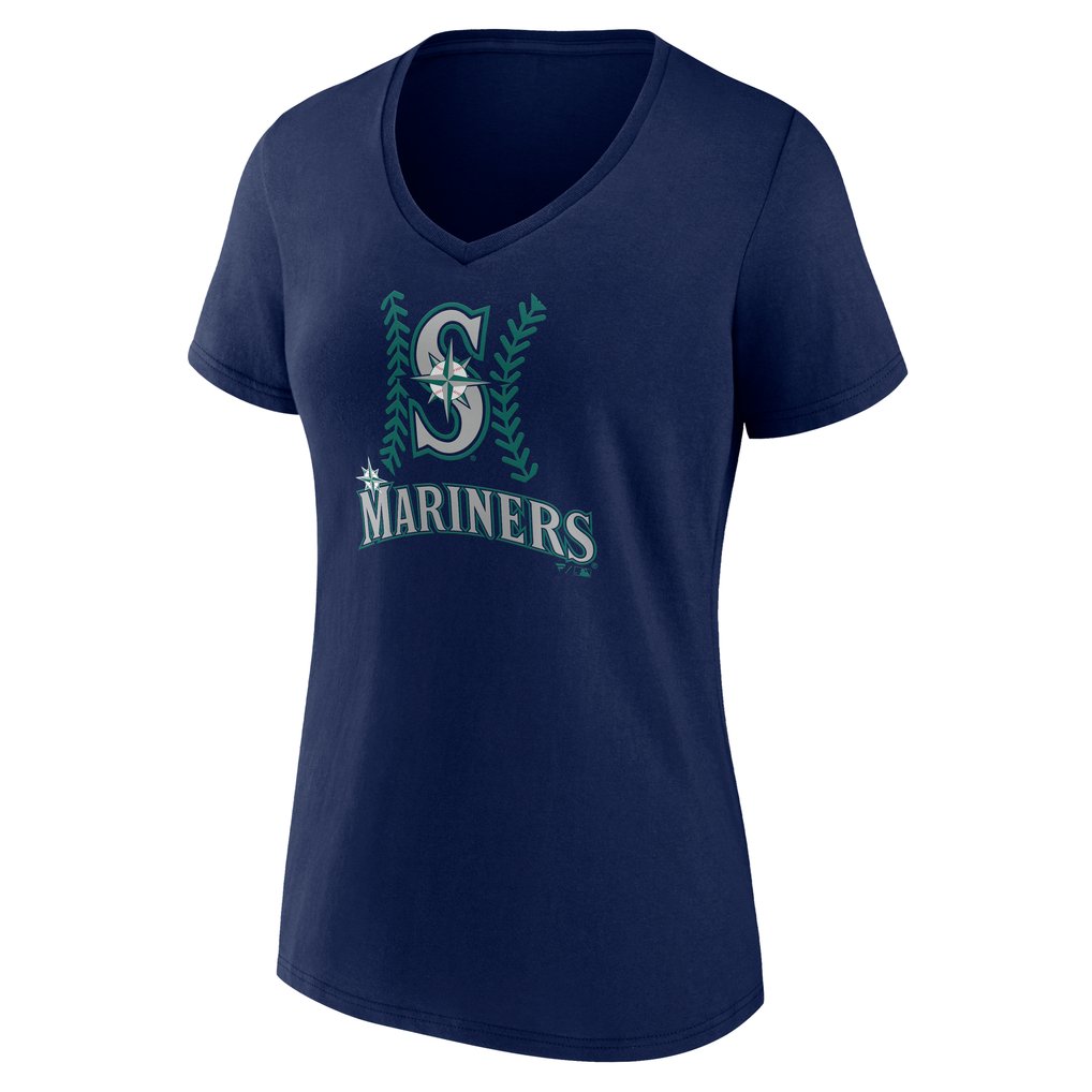  Seattle Mariners Women's Personalized Name & Number Fastball V-Neck T-Shirt - Navy