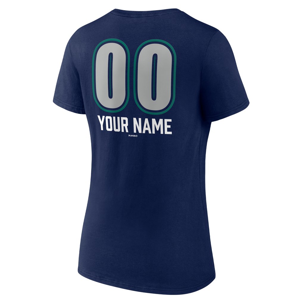  Seattle Mariners Women's Personalized Name & Number Fastball V-Neck T-Shirt - Navy