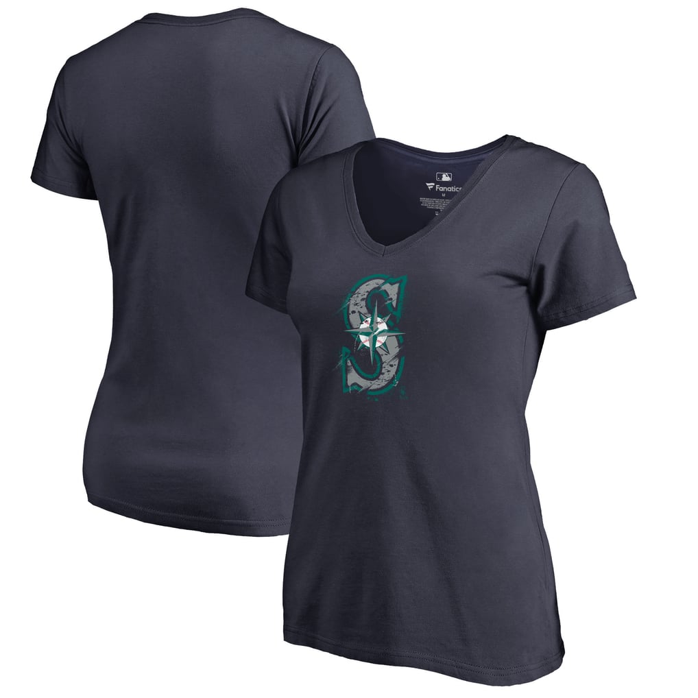 Seattle Mariners Women's Splatter Logo V-Neck T-Shirt - Navy