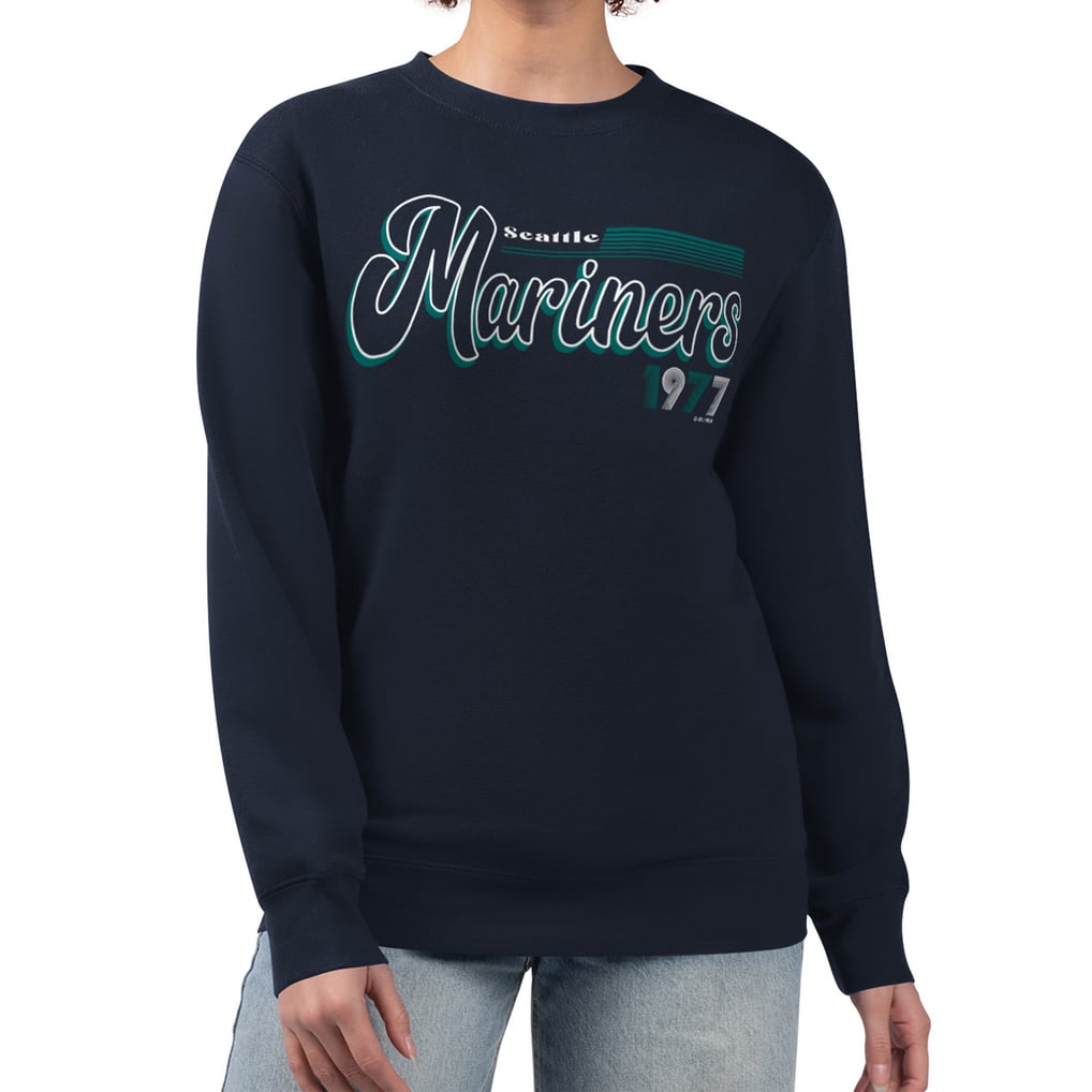 Seattle Mariners Starter Women's Groovy Script Team Fleece Pullover Sweatshirt - Navy