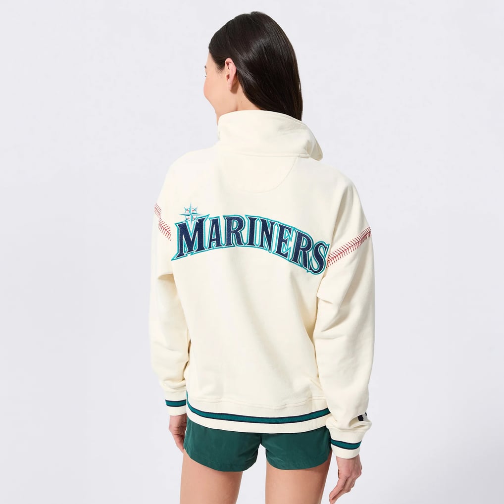  Seattle Mariners Terez Women's Baseball Stitch Quarter-Zip Pullover - Cream