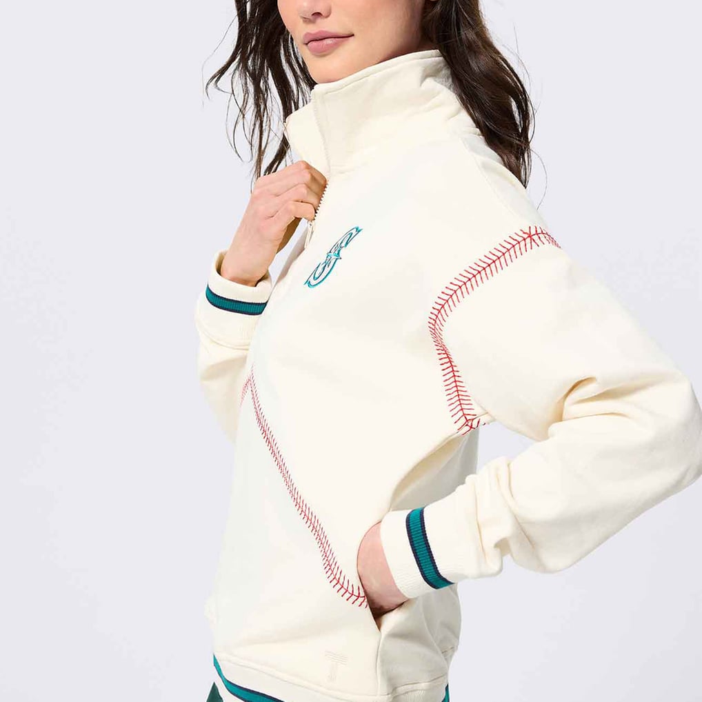  Seattle Mariners Terez Women's Baseball Stitch Quarter-Zip Pullover - Cream