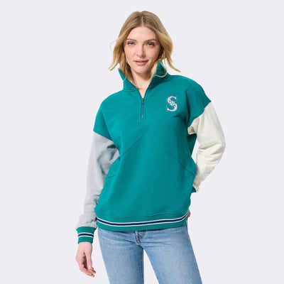  Seattle Mariners Terez Women's Colorblock Quarter-Zip Pullover - Teal
