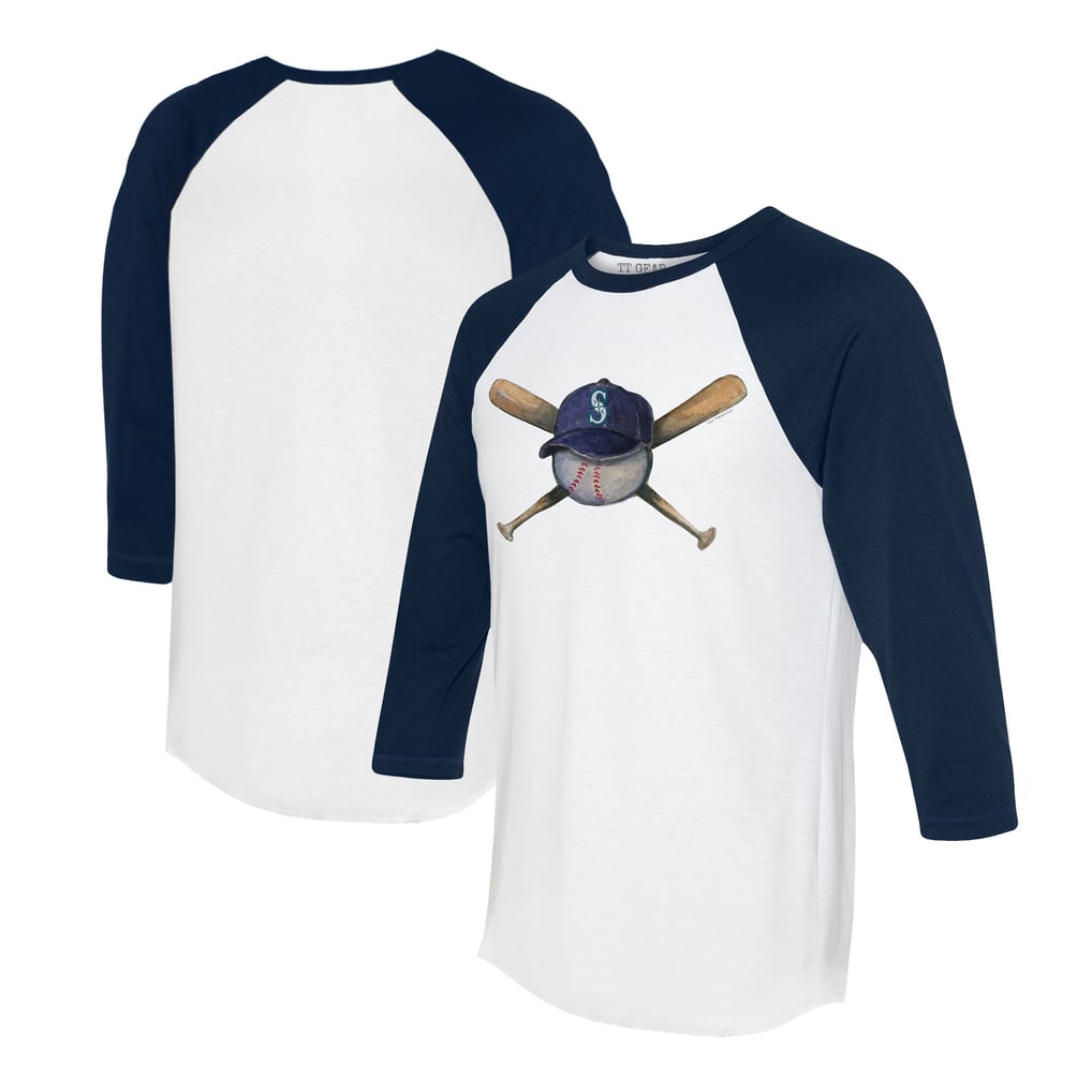 Seattle Mariners Tiny Turnip Women's Hat Crossbats 3/4-Sleeve Raglan T-Shirt - White/Navy