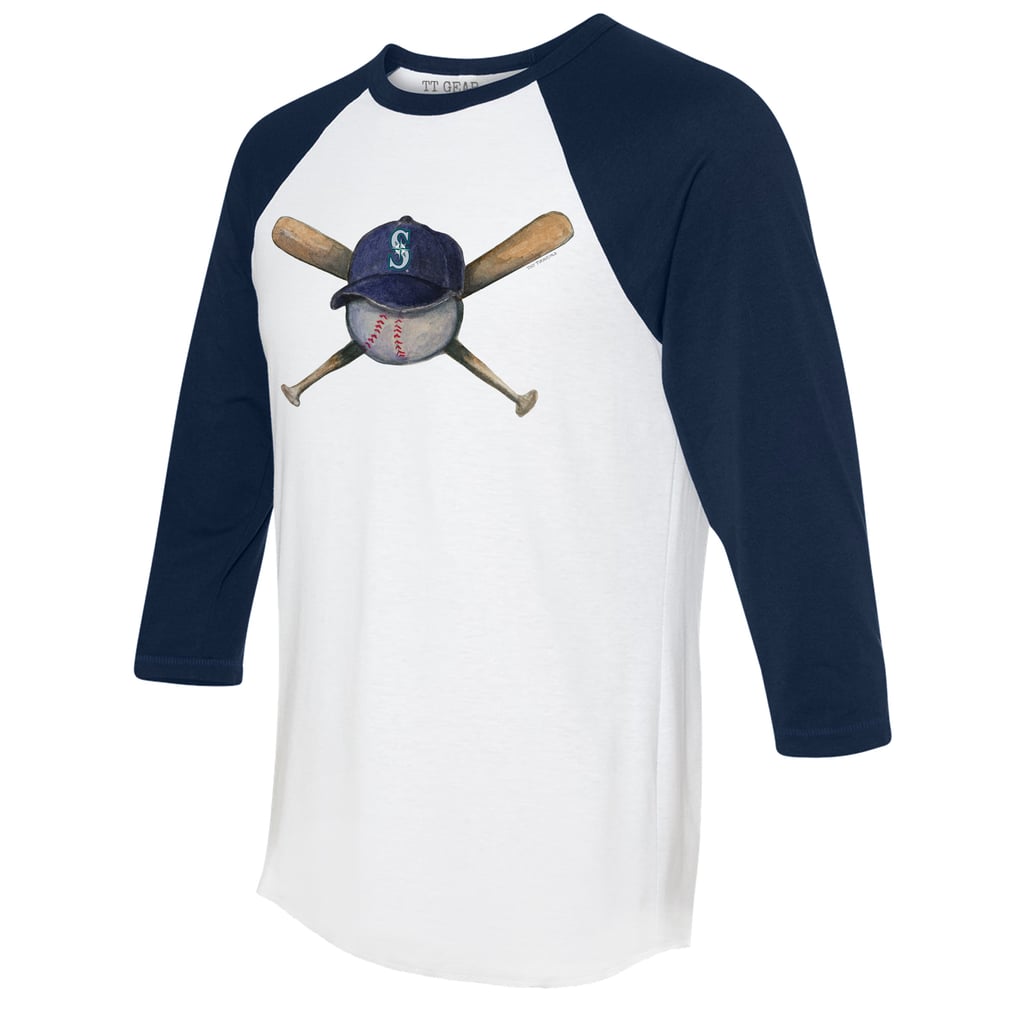 Seattle Mariners Tiny Turnip Women's Hat Crossbats 3/4-Sleeve Raglan T-Shirt - White/Navy