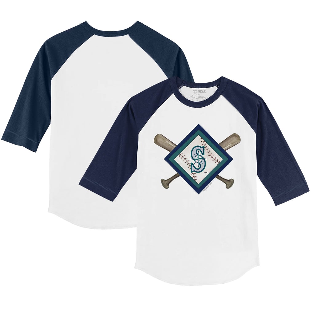 Seattle Mariners Tiny Turnip Youth Diamond Cross Bats 3/4-Sleeve Raglan T-Shirt - White/Navy